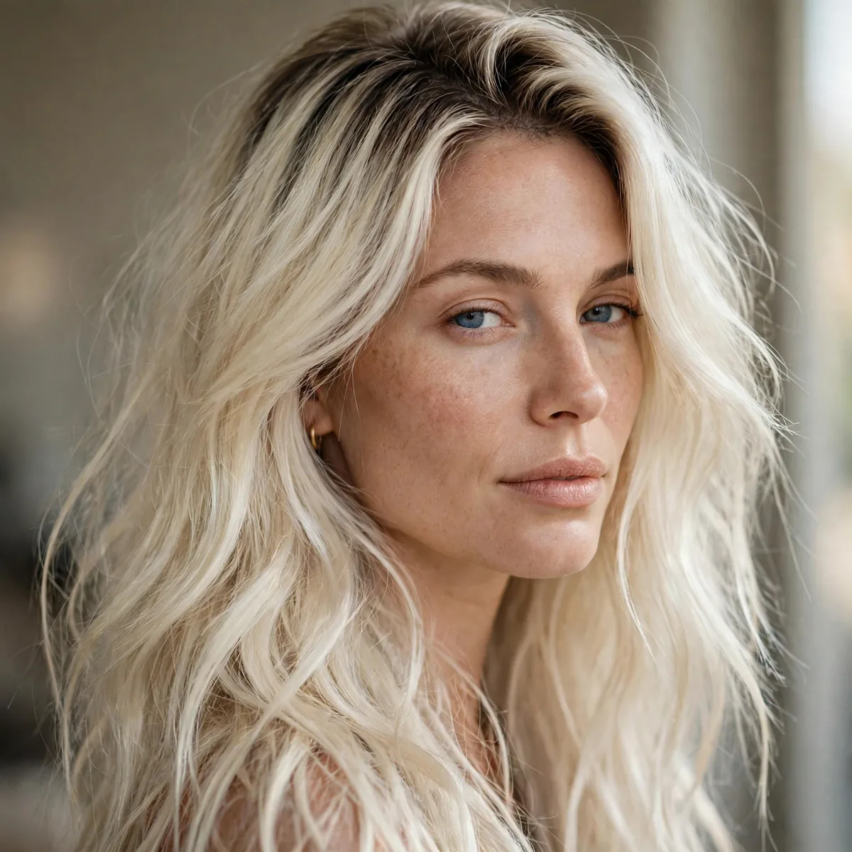 Grown out platinum blonde hair