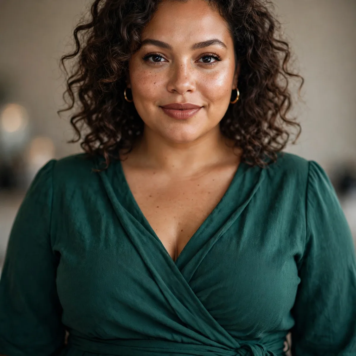 Plus size woman in wrap dress