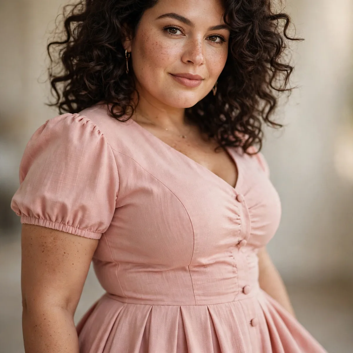 Fit and flare midi dress on curvy woman