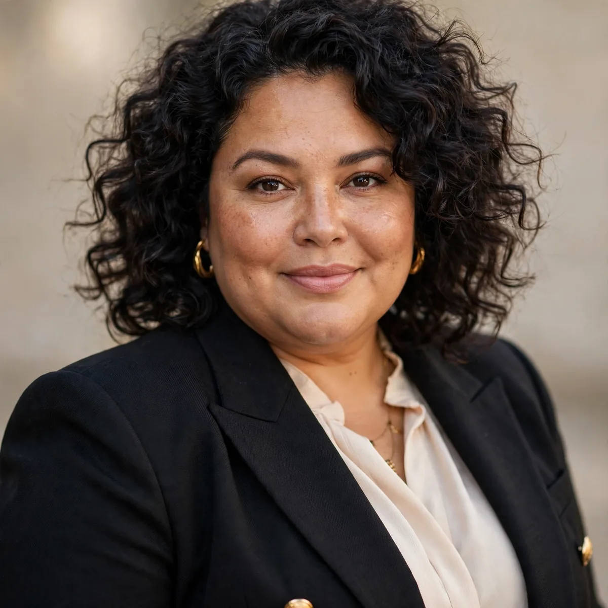 Plus size woman in structured blazer