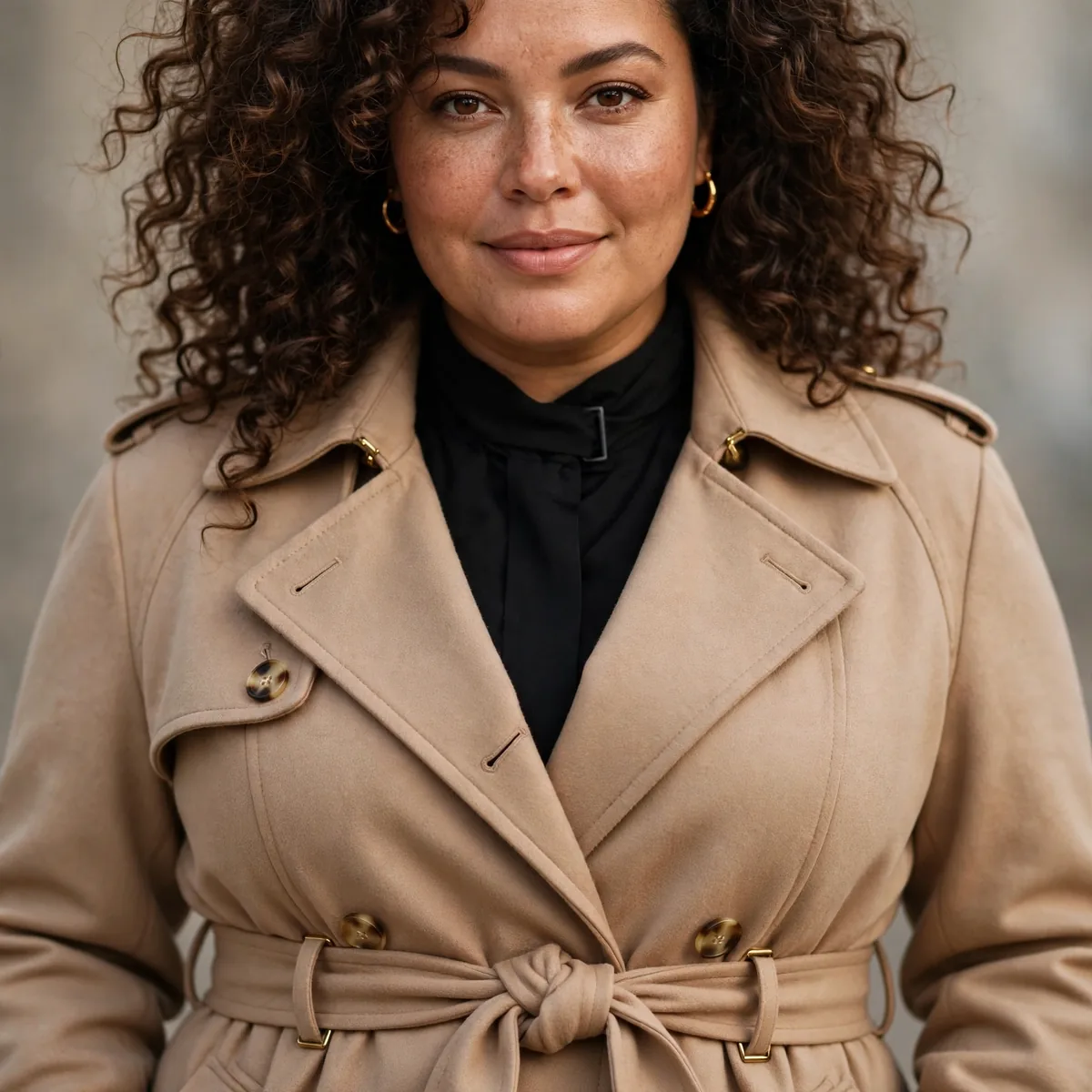 Belted coat on plus size woman