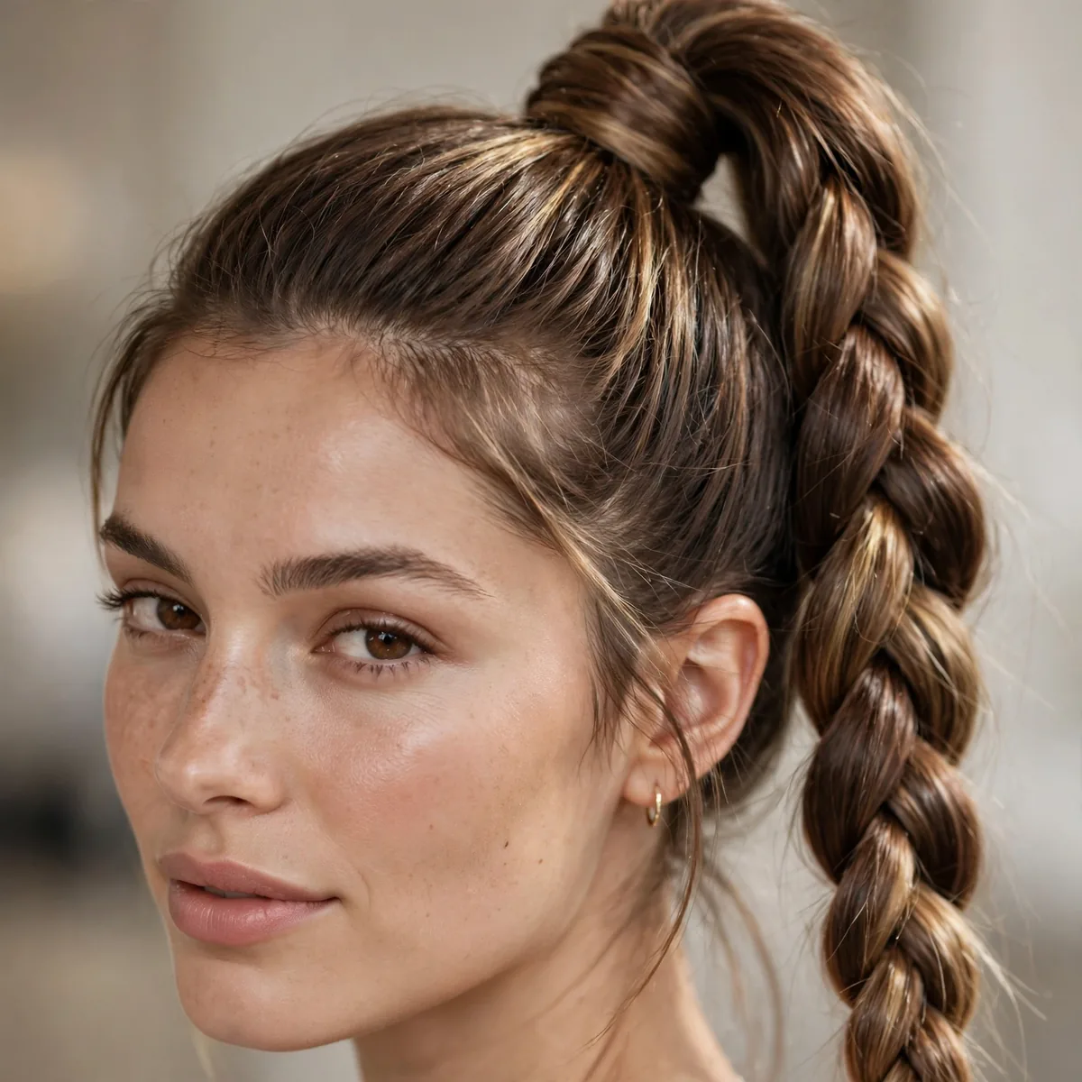 High ponytail with braided tail