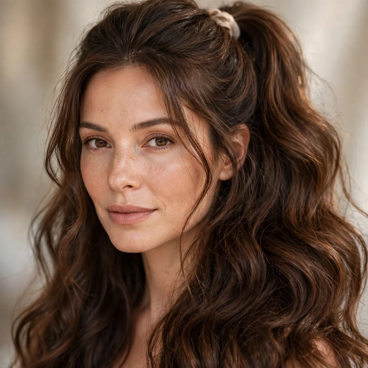 Half-up ponytail on thick long hair