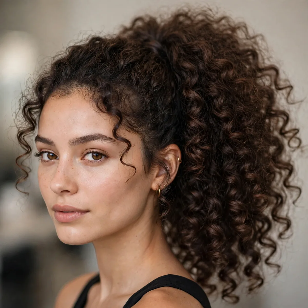 Big curly ponytail on thick hair
