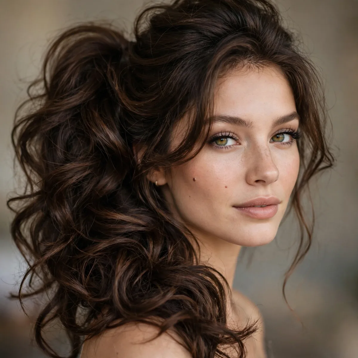 Voluminous side ponytail on thick hair