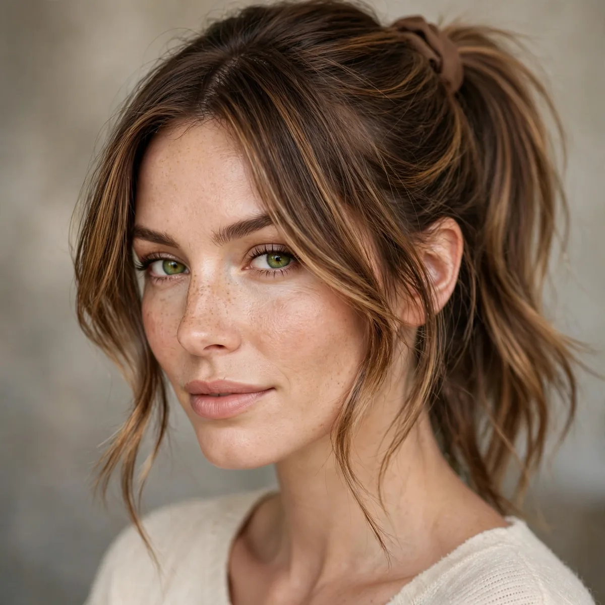 Ponytail with soft face-framing layers