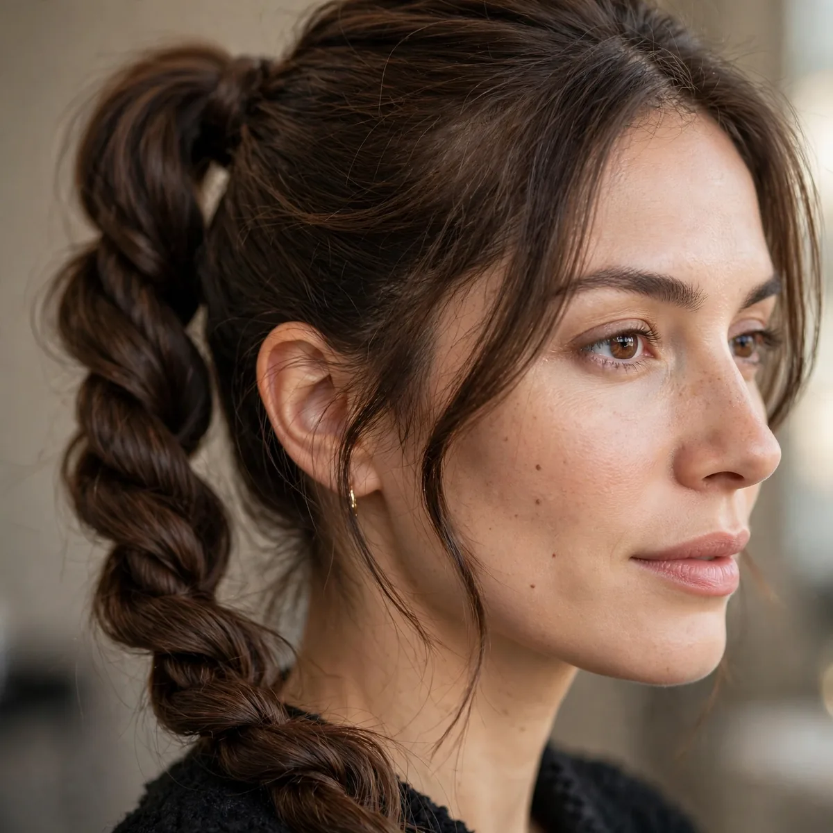 Ponytail with twisted sections on thick hair