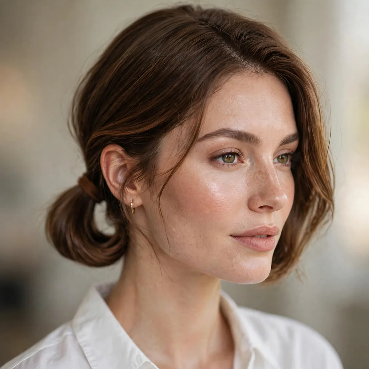 Ponytail looped under for a faux bob effect