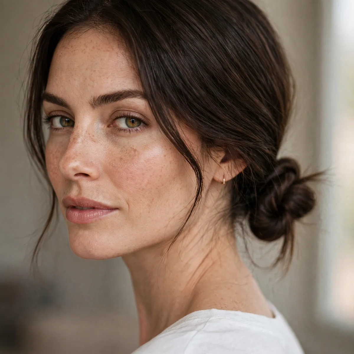 Low ponytail tied in a knot