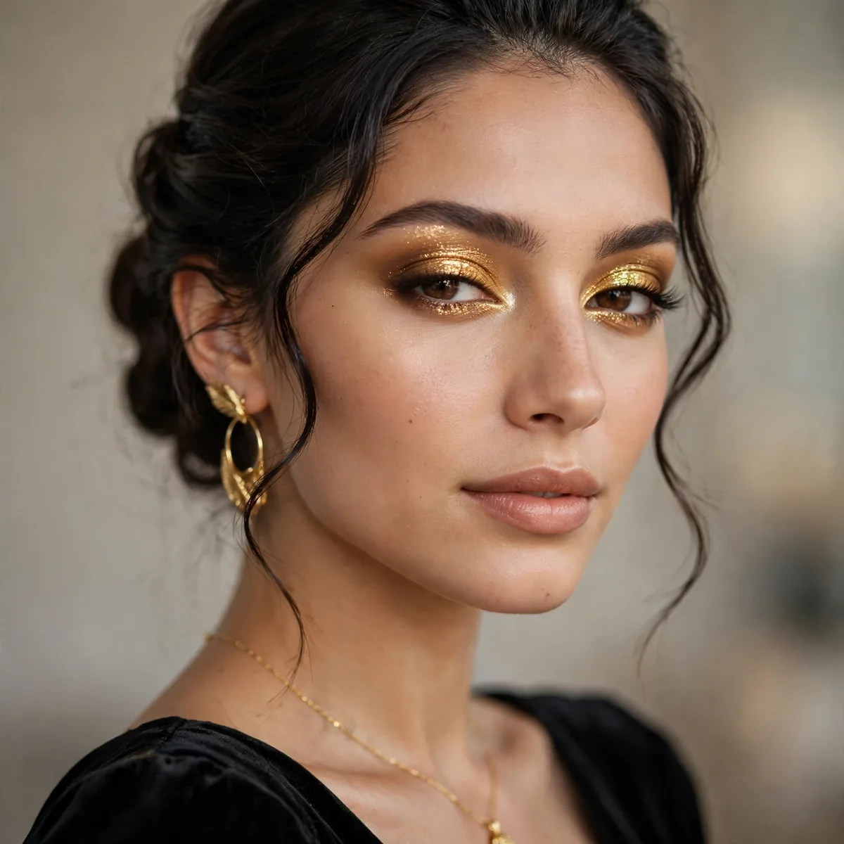 Golden eyeshadow prom look
