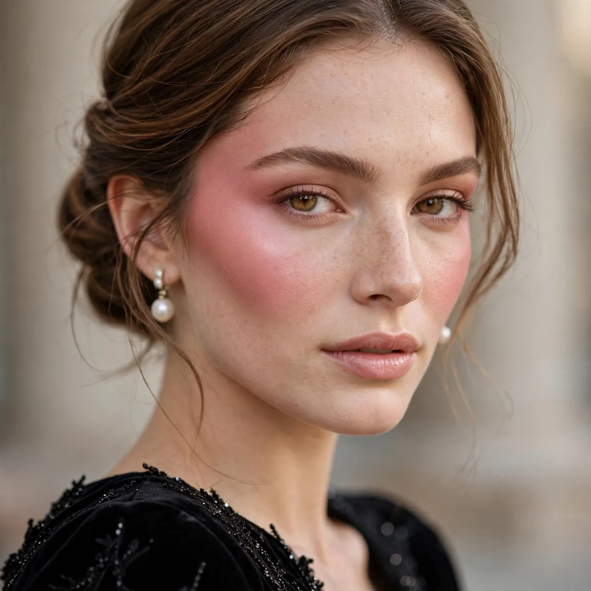 Blush draping prom makeup