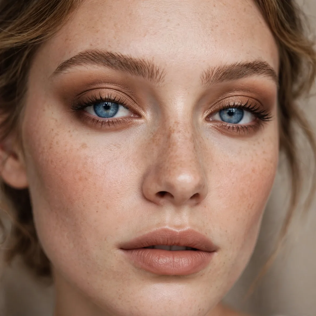Mocha latte eyeshadow giving blue eyes a cozy warm definition