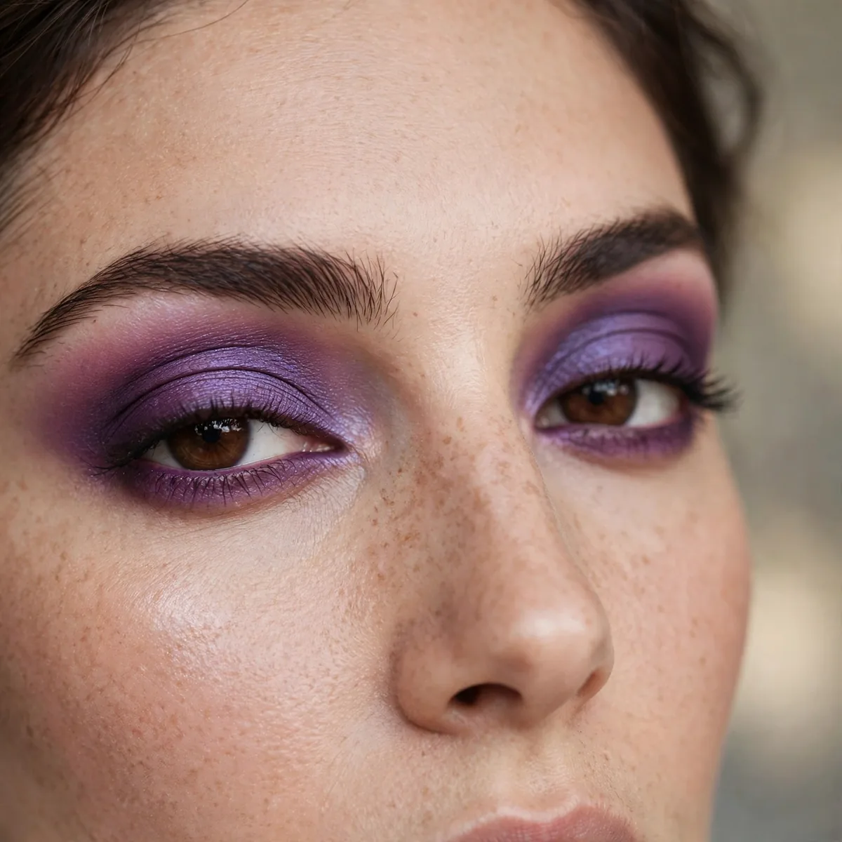 Perfect plum eyeshadow enhancing brown eyes with rich color