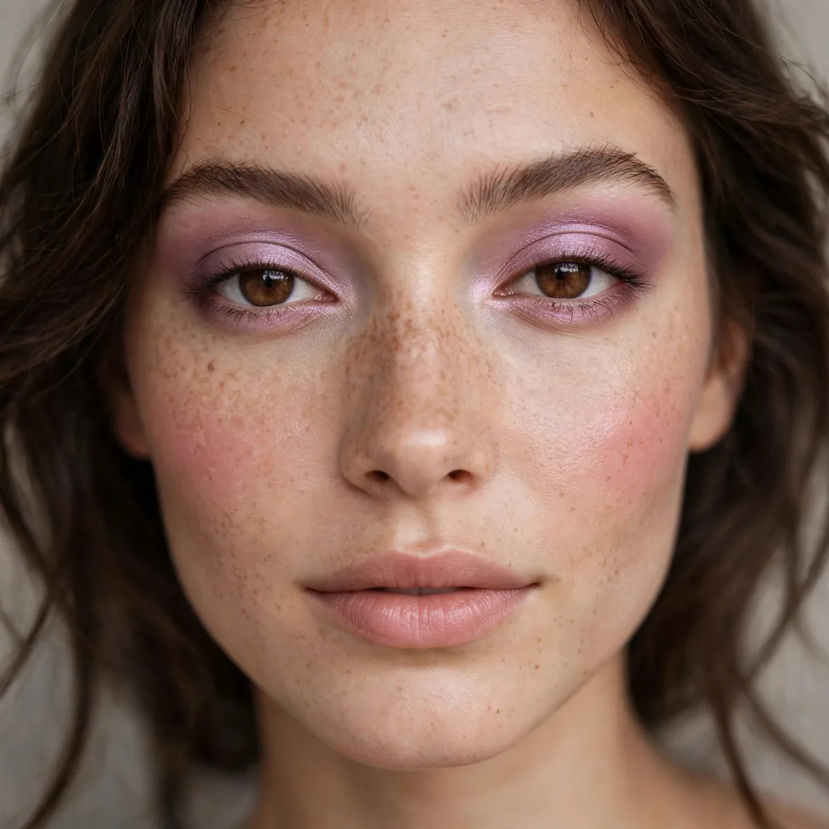 Soft mauve eyeshadow creating magical softness on brown eyes