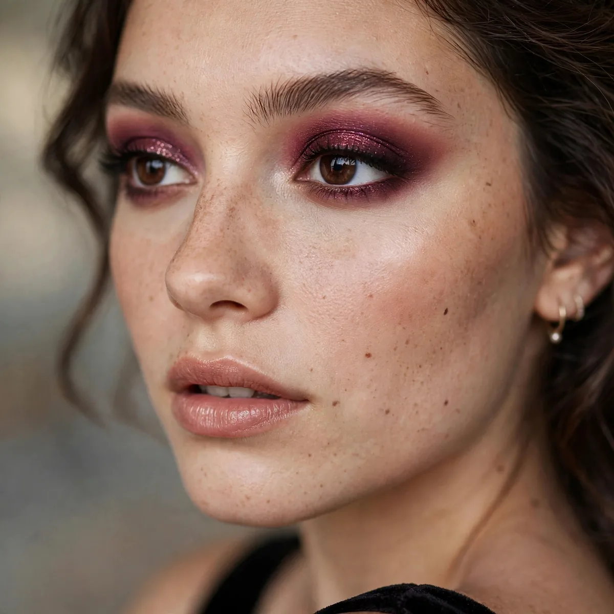 Wine-hued eyeshadow creating wonder on brown eyes for prom