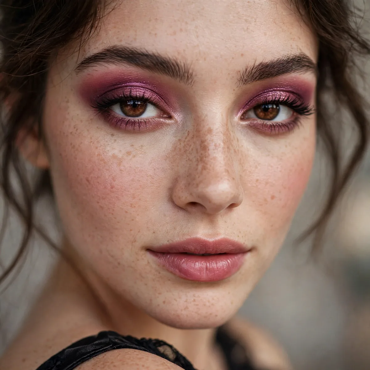 Beautiful berry eyeshadow making brown eyes look stunning for prom