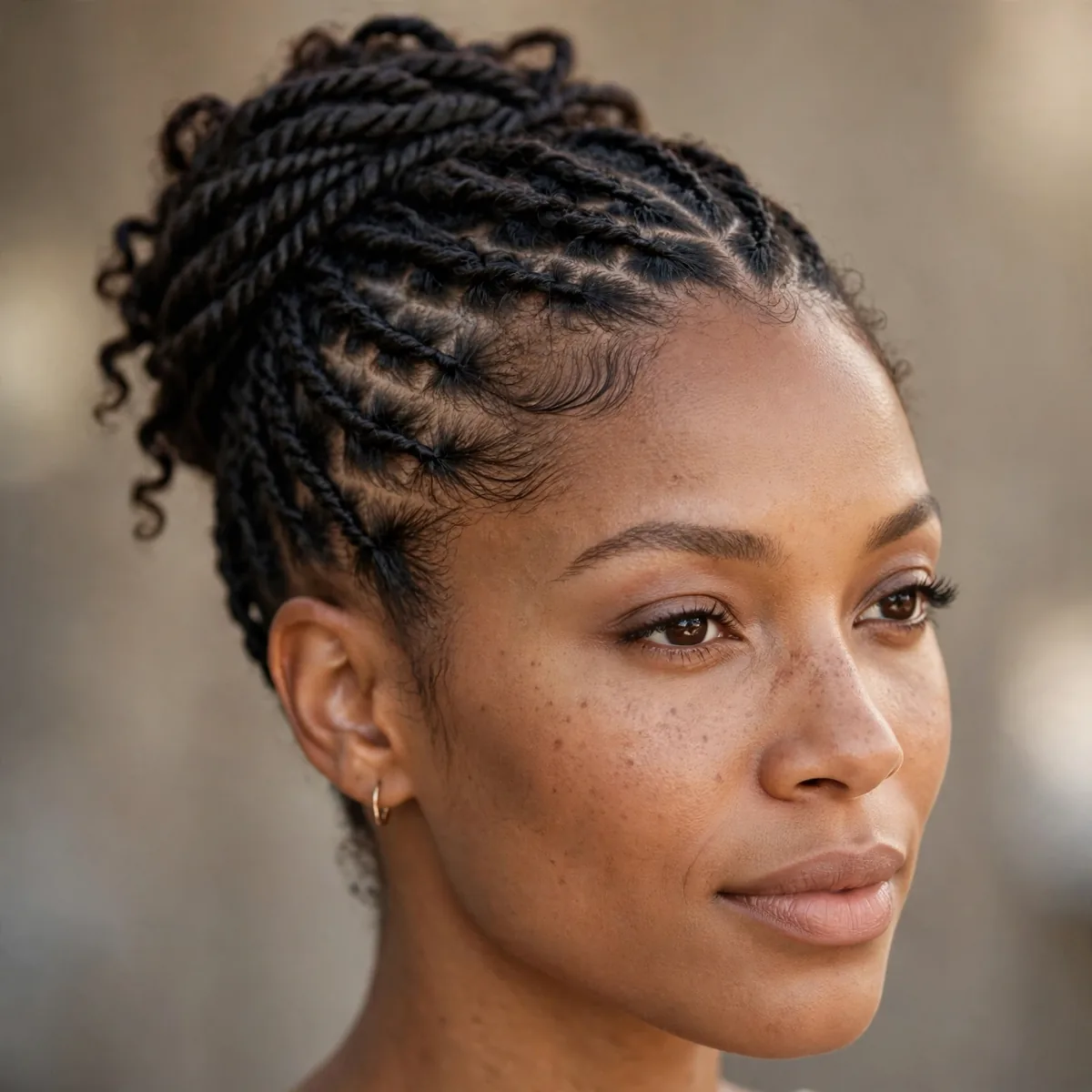 Flat twists styled into an elegant updo