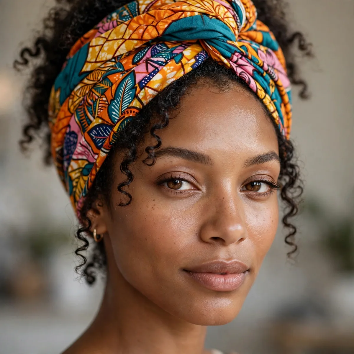 Colorful headwrap on natural hair