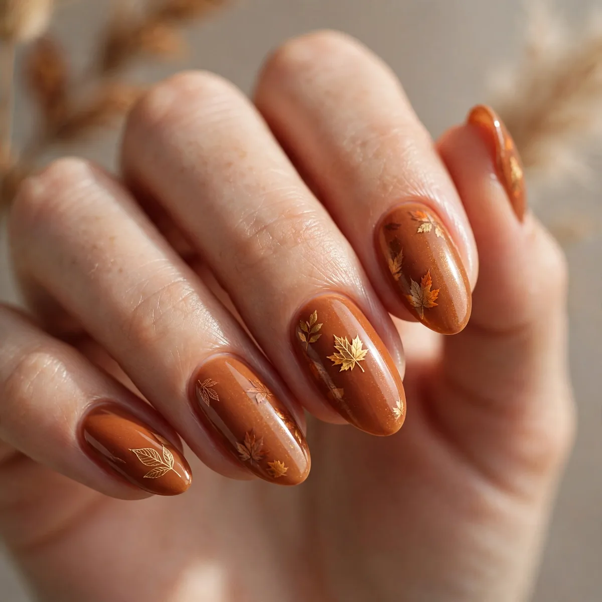 Leaf accent pumpkin spice nails