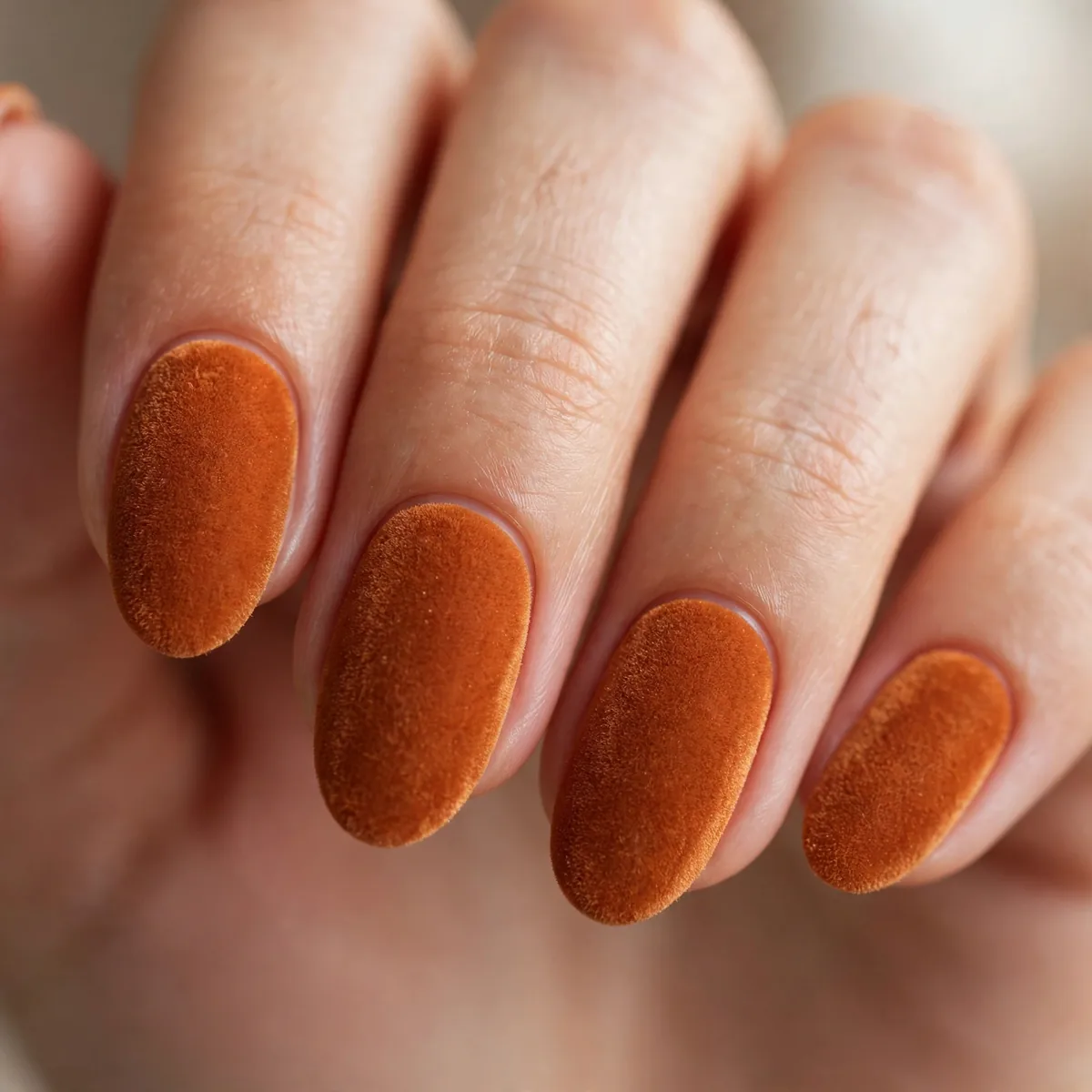 Velvet pumpkin spice nail texture