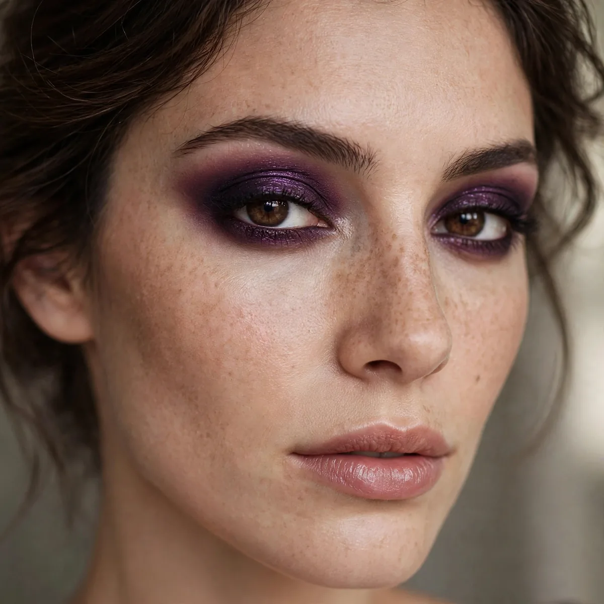 Deep plum smokey eye on brown eyes