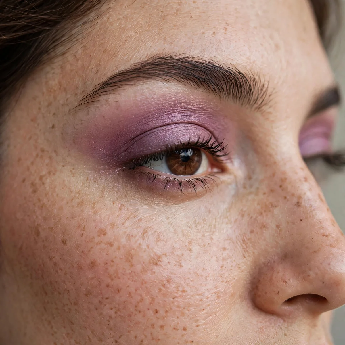 Mauve eyeshadow blend on brown eyes