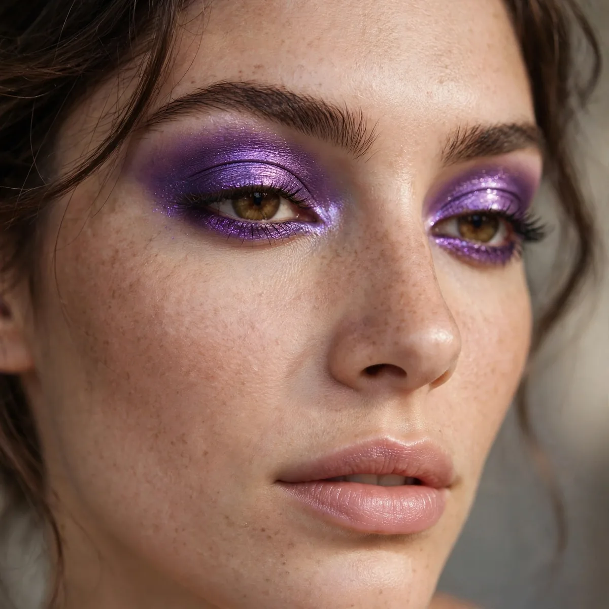 Metallic violet eyeshadow look