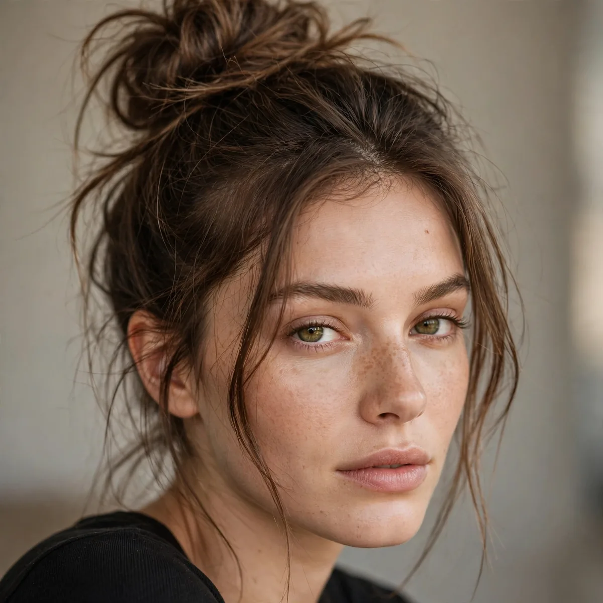 High messy bun on second-day hair
