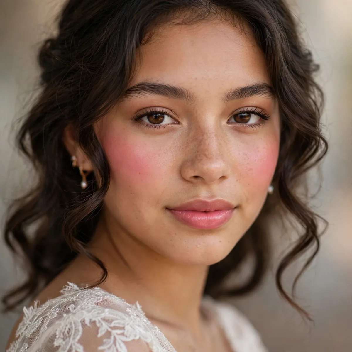 Rosy blush makeup giving quinceanera a fresh romantic look