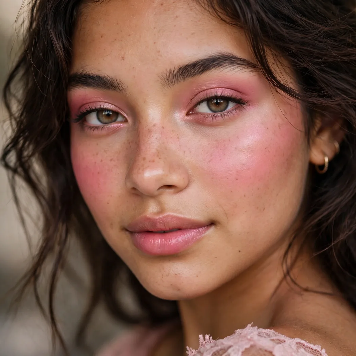Sweet blushing pink makeup giving quinceanera a romantic flush