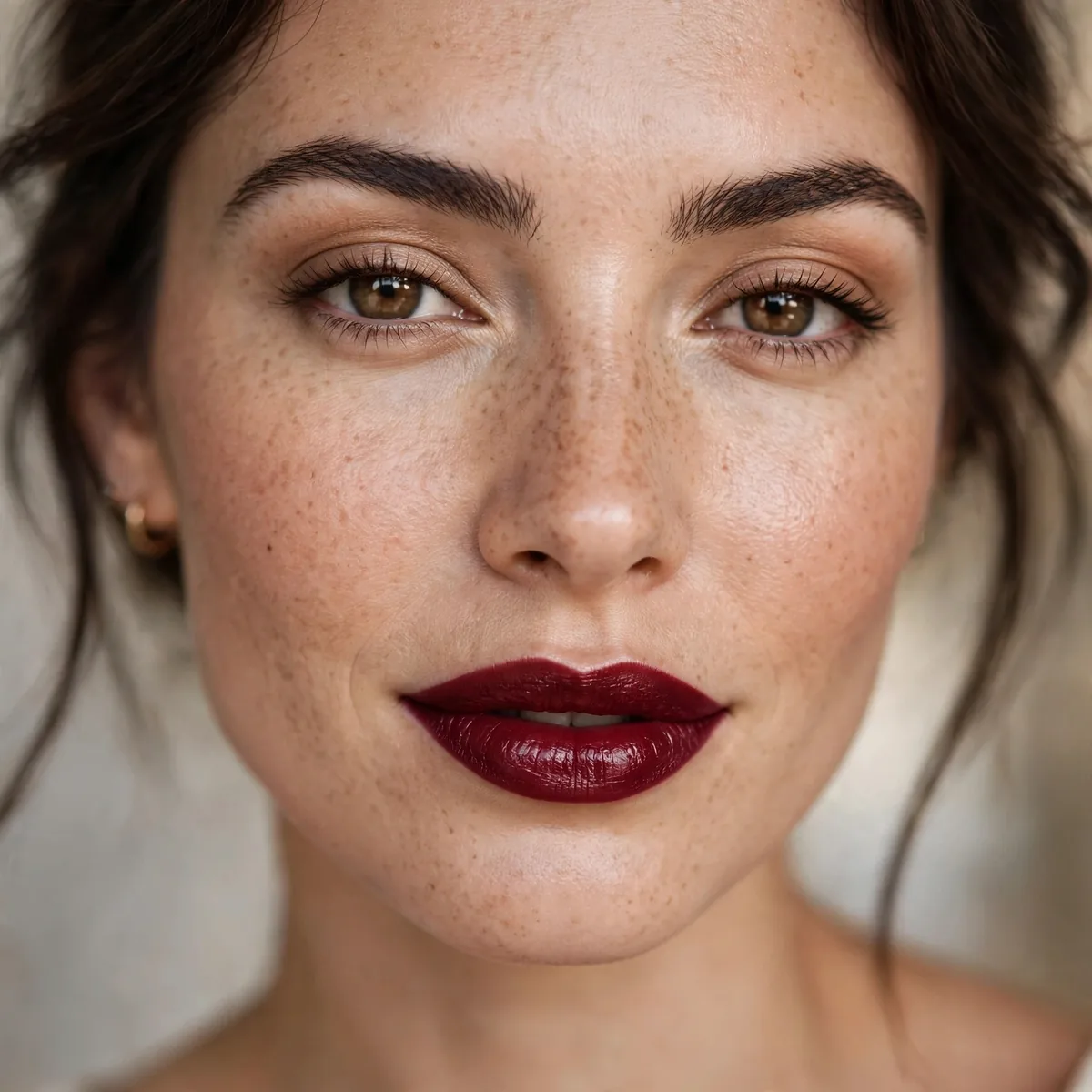 Deep wine red lipstick