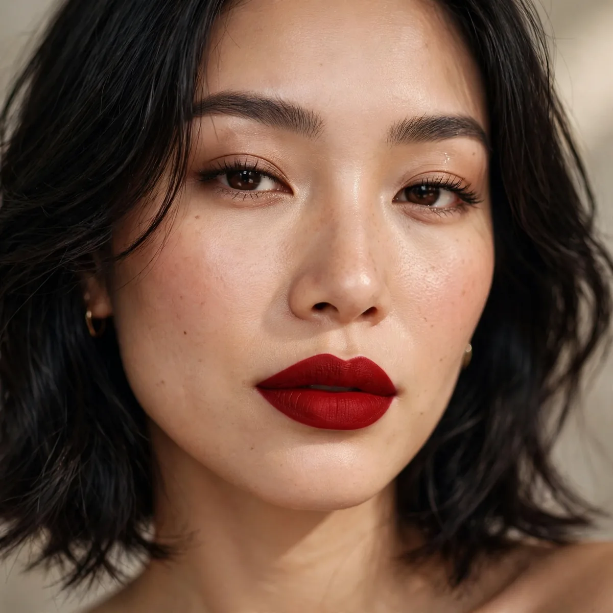 Matte red lipstick bold look
