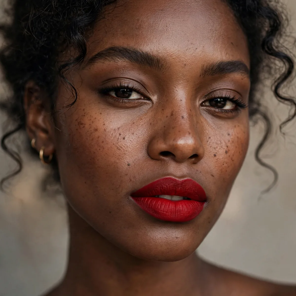 Red lipstick on deep skin tone
