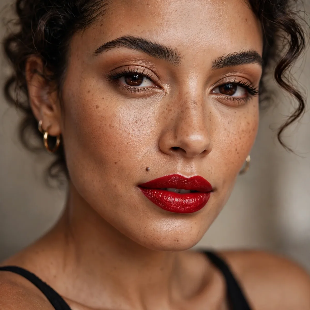 Red lipstick on medium skin tone