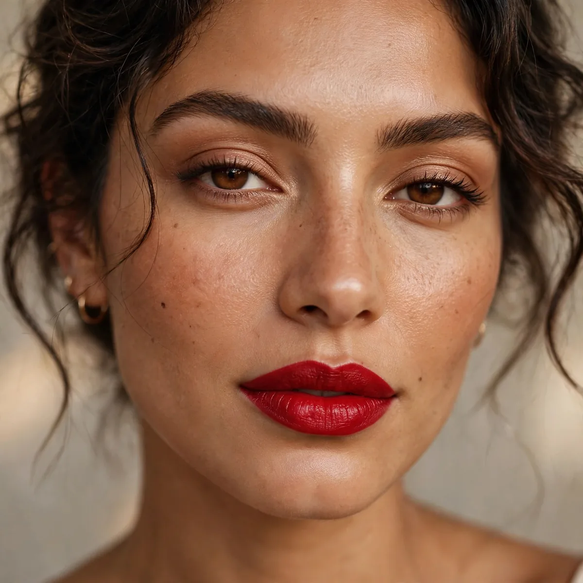 Red lipstick on olive skin