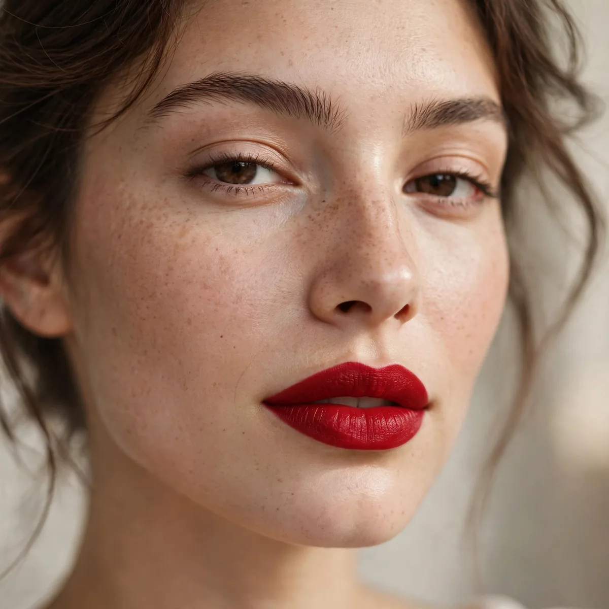 Red lips with minimal eye makeup