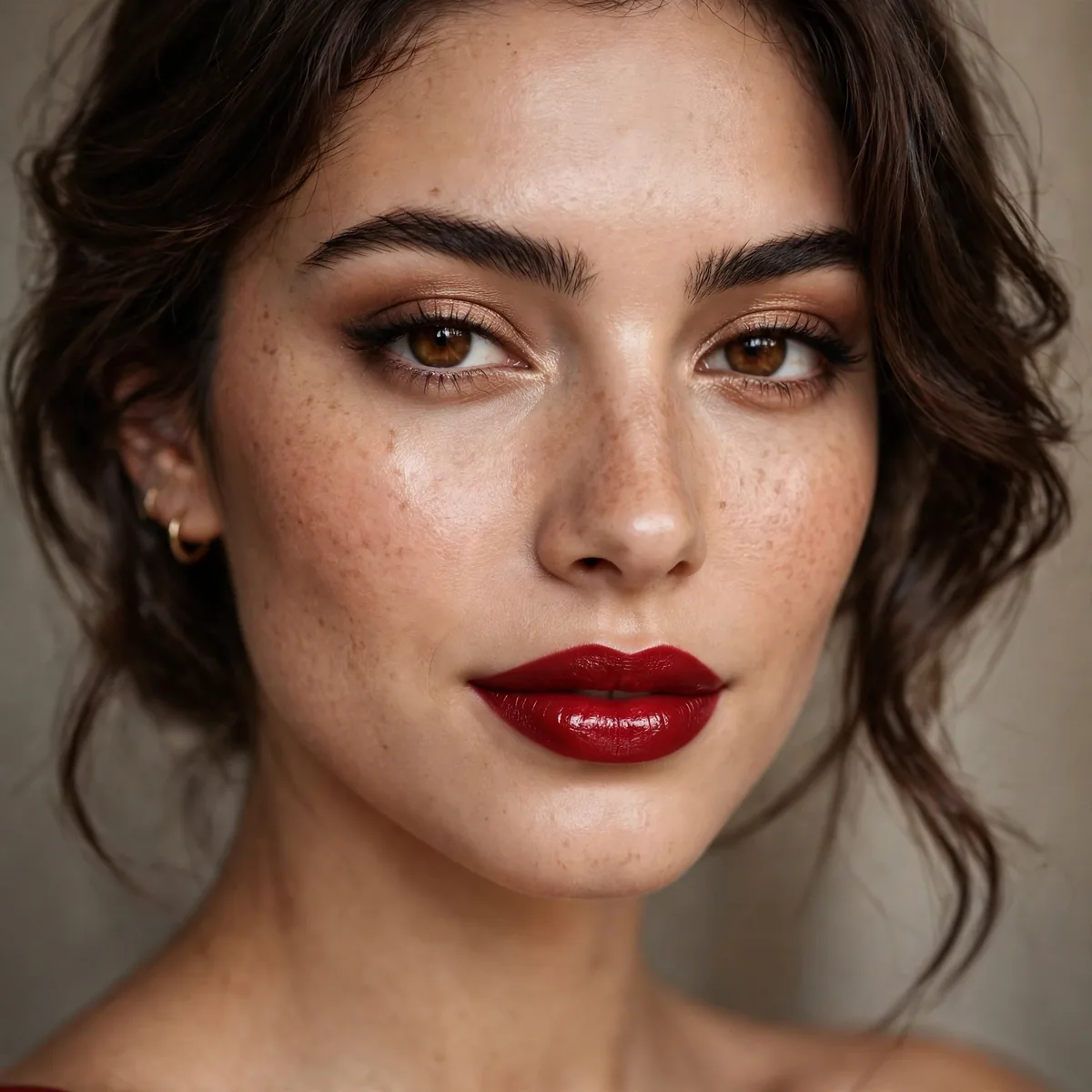 Red lipstick evening glam look