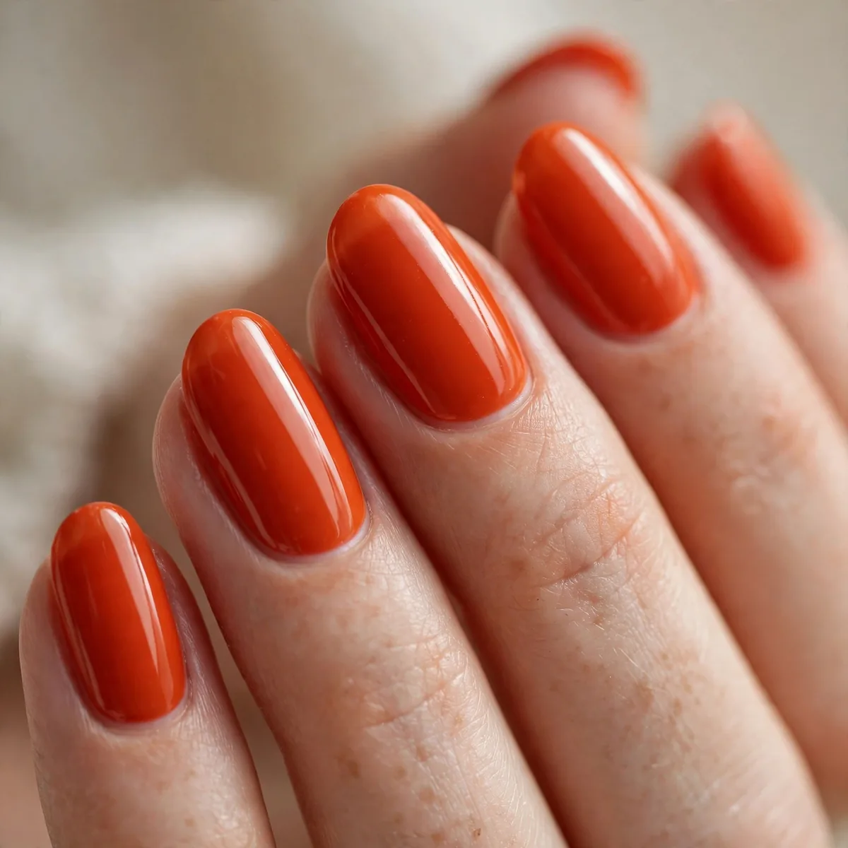 Orange red warm nail polish