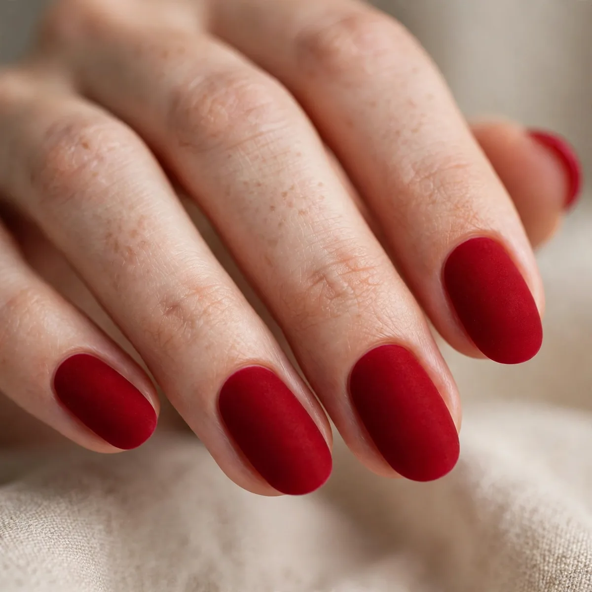Matte red velvet nails