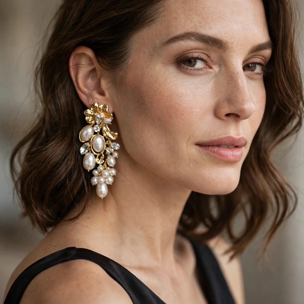 Statement earrings with simple dress
