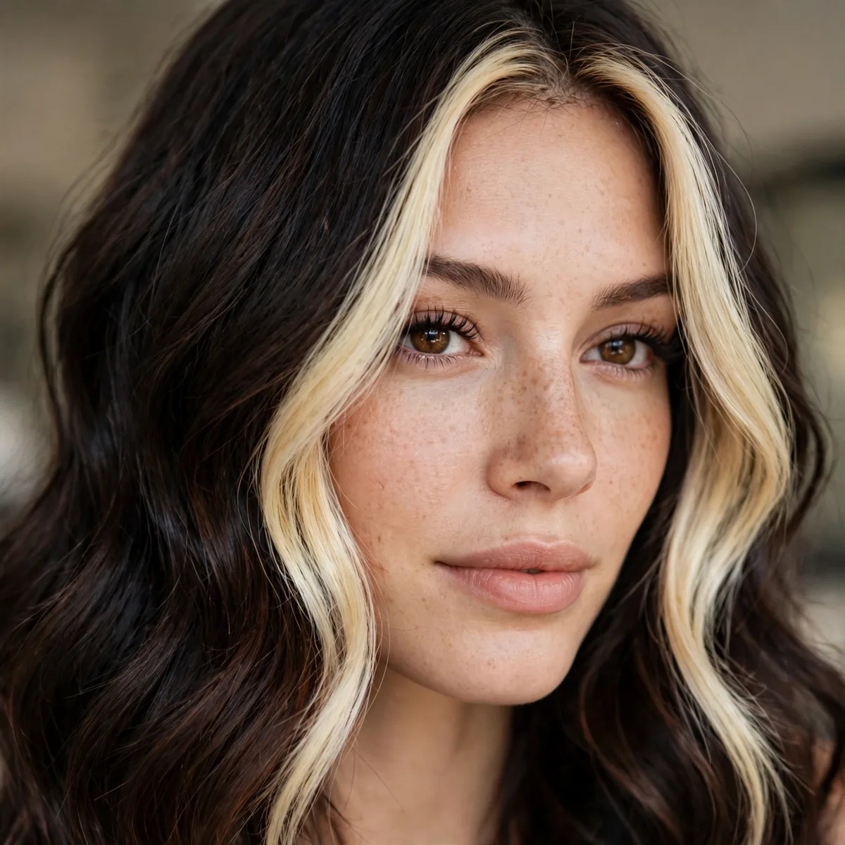 Reverse balayage with bright money piece