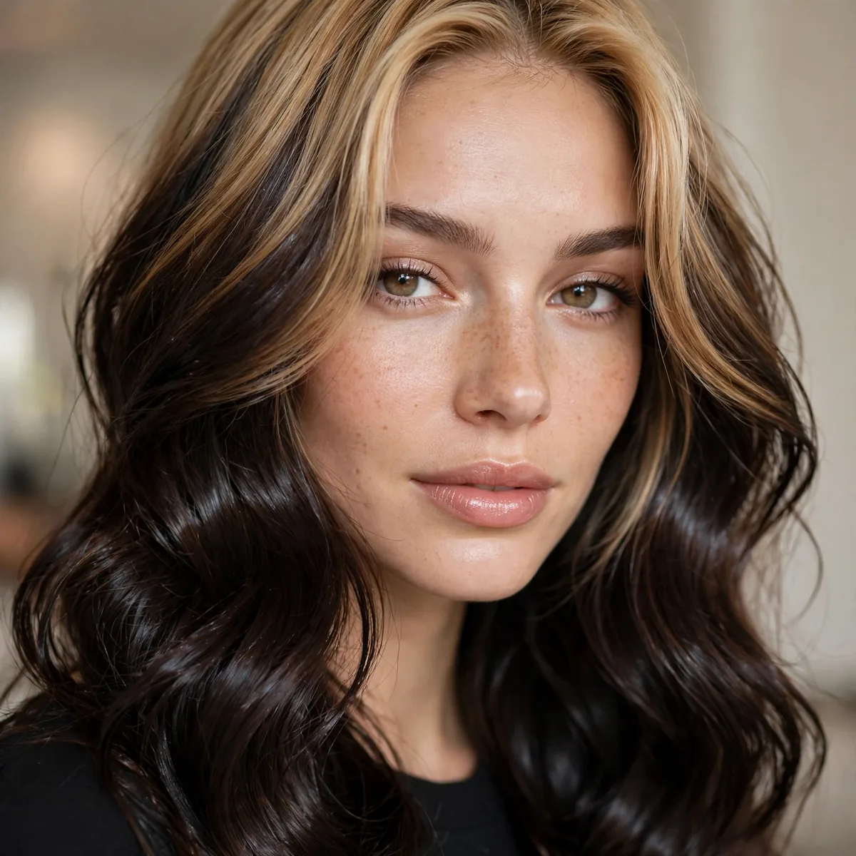 Reverse balayage with glossy finish