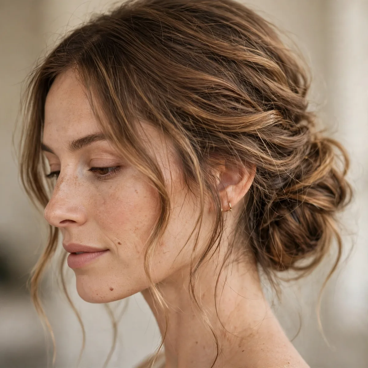 Loose romantic low chignon