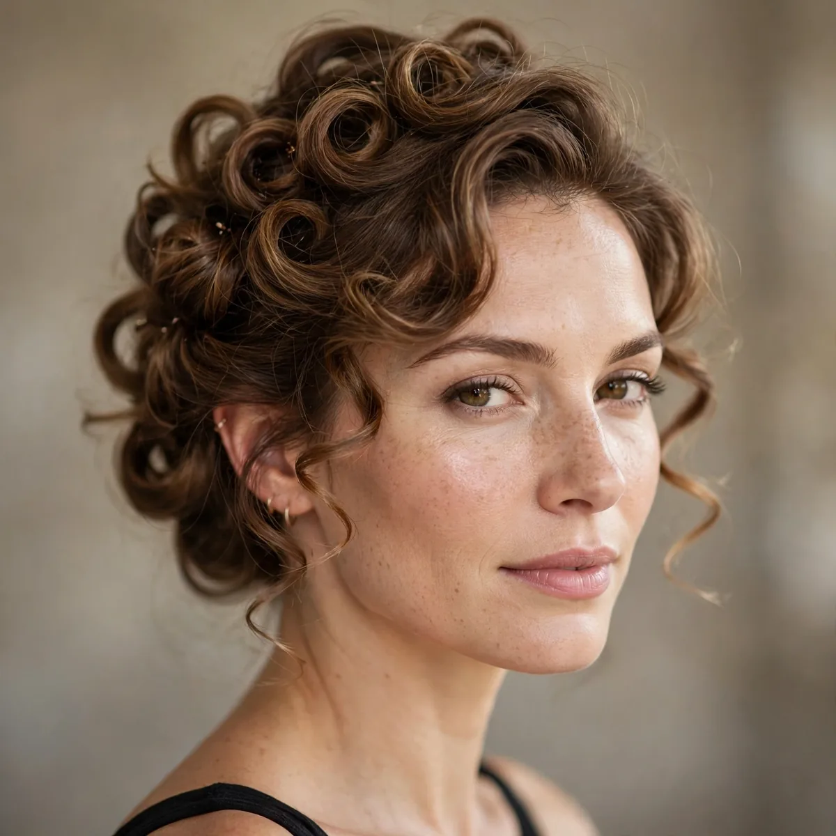 Soft curls pinned into a romantic updo
