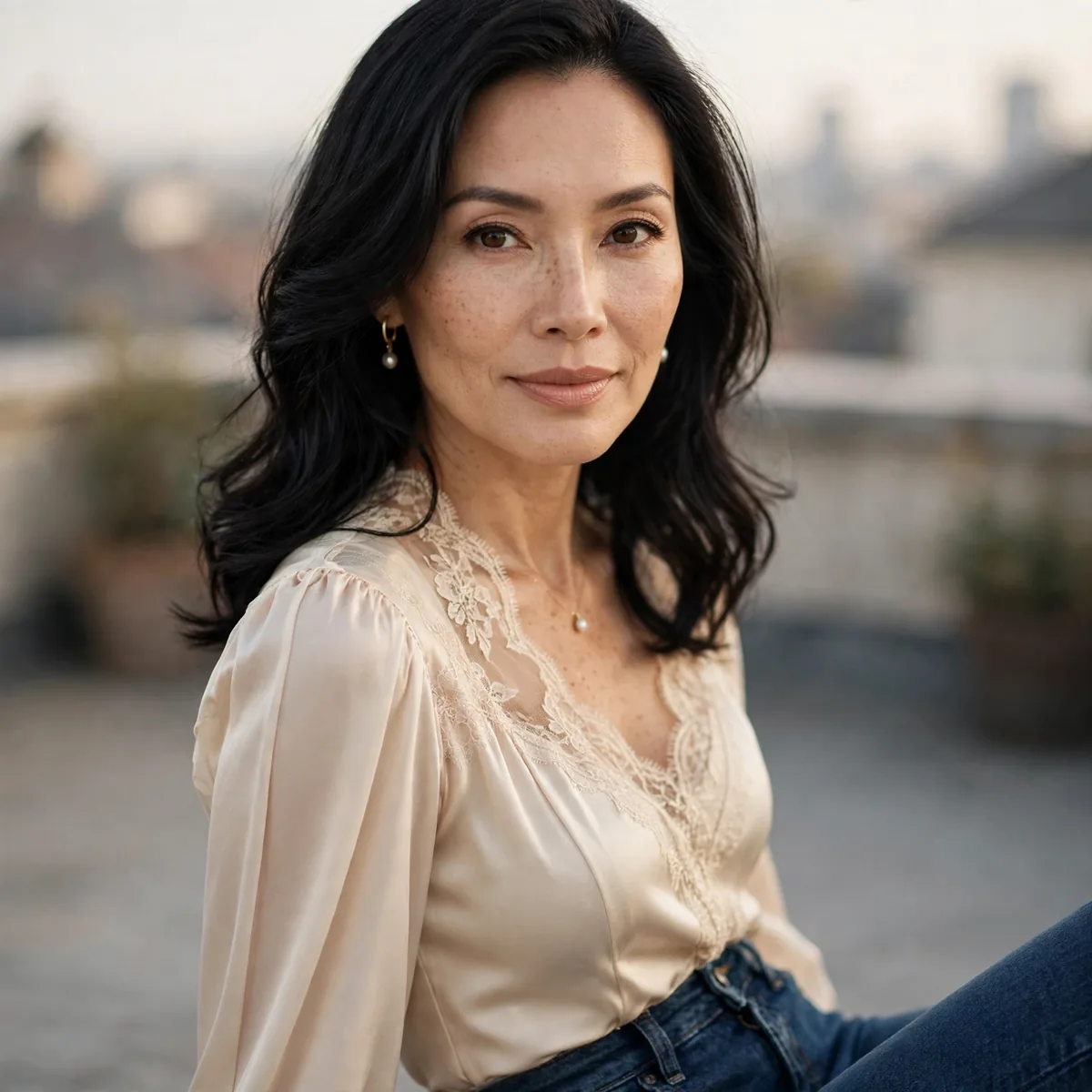 Jeans with dressy top rooftop
