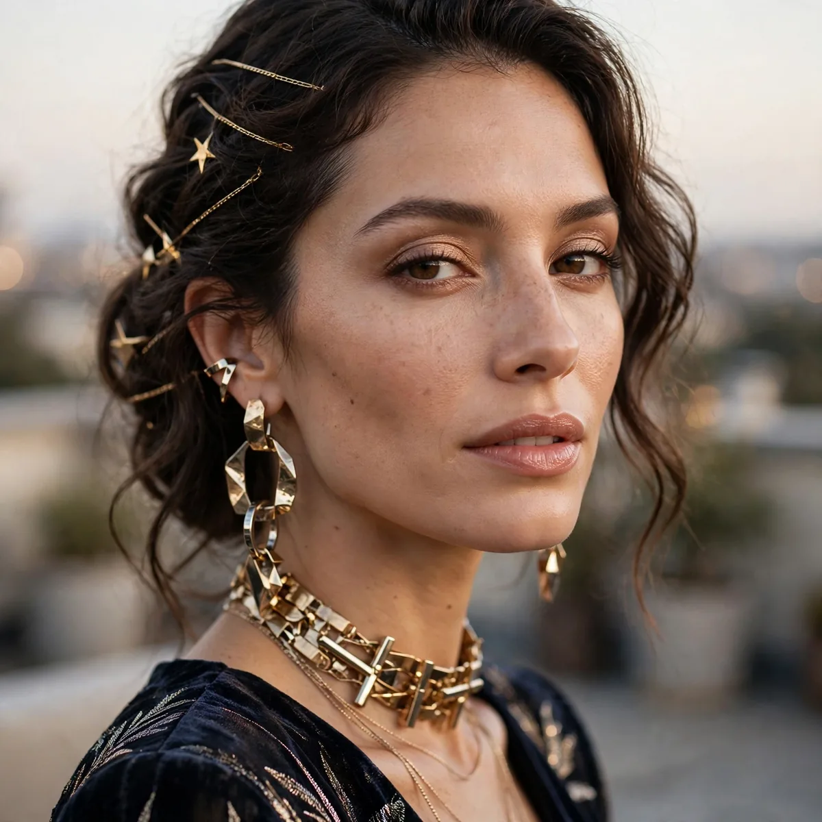 Metallic accessories rooftop party