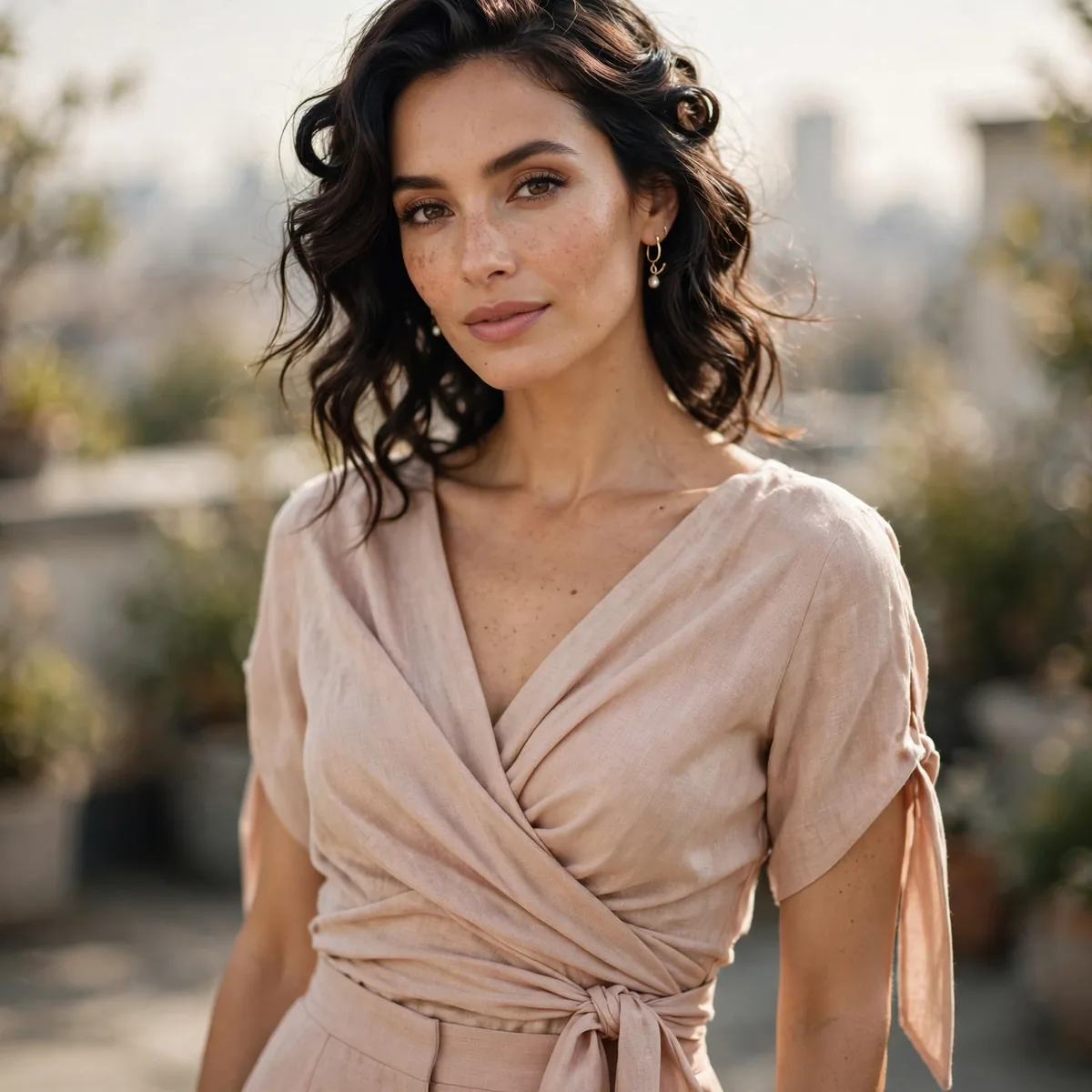 Wrap top with trousers rooftop