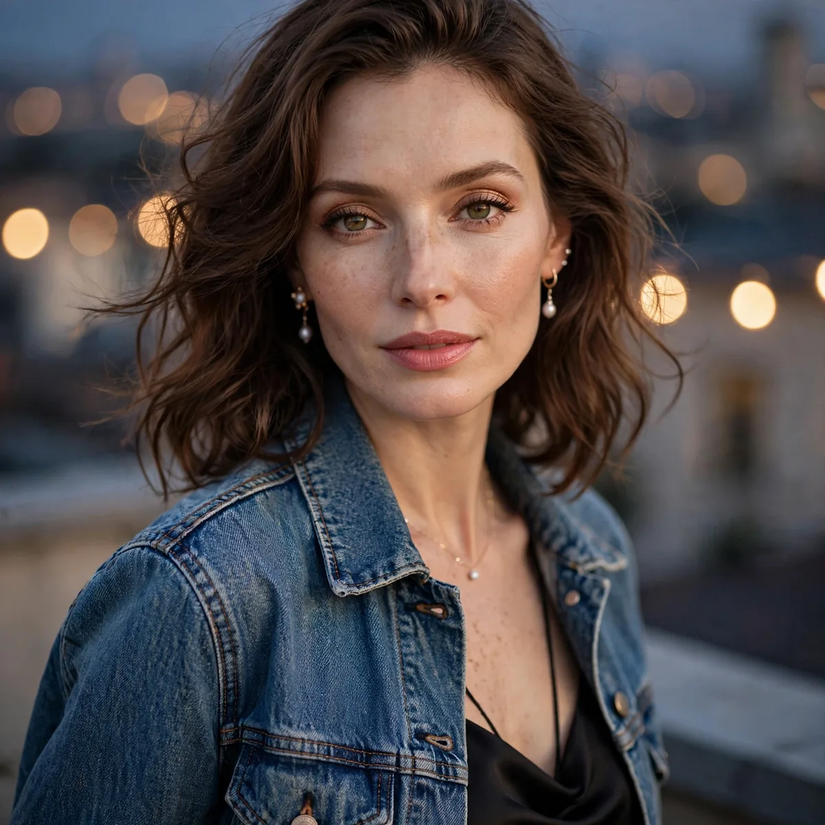 Denim jacket for rooftop evening