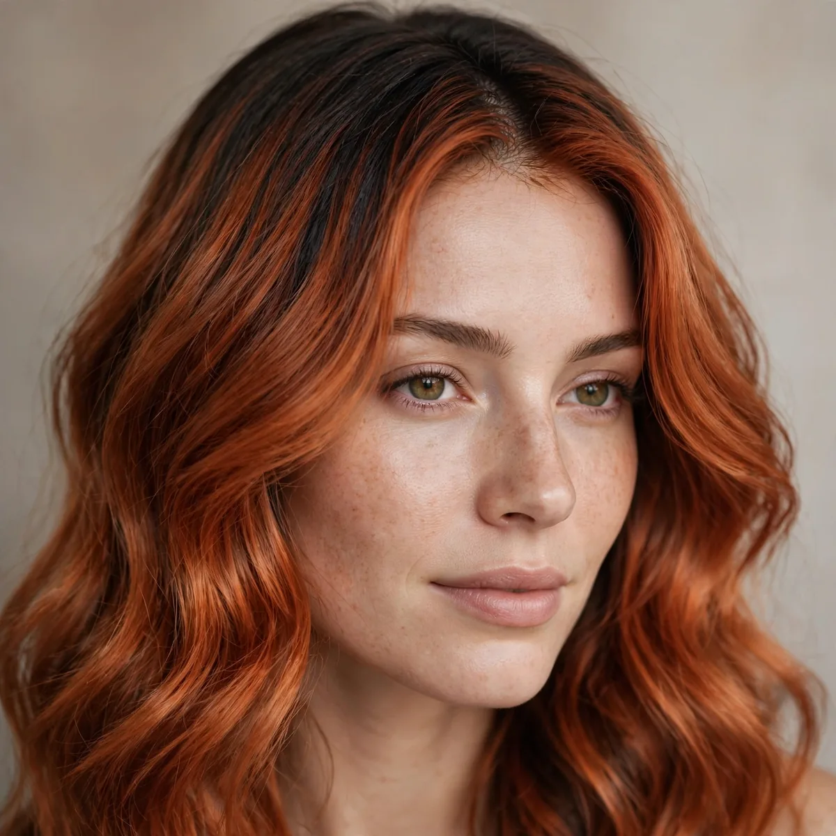 Copper hair with darker rooted melt