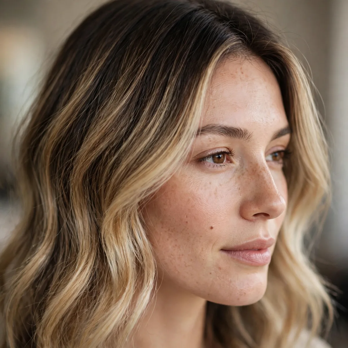 Balayage with blurred melted root